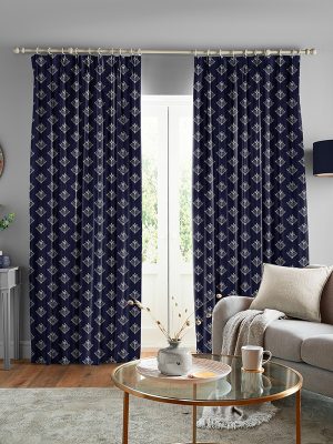 Lady Fern Embroidery French Navy Curtain
