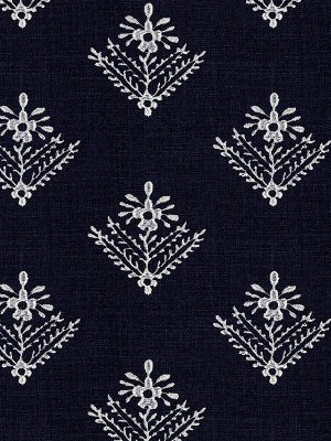 Lady Fern Embroidery French Navy Cushion Cover